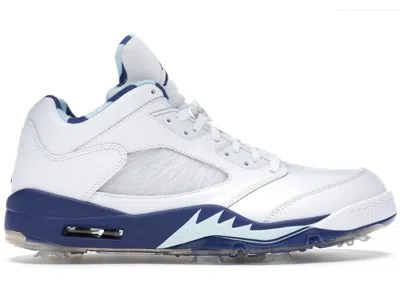 Pre-owned Jordan Men's  5 Retro Low Golf Grape Ice Sneakers In White/topaz Mist/celestial Gold In Multi