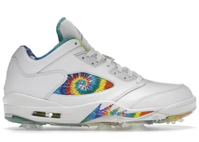 Pre-owned Jordan Men's  5 Retro Low Golf Tie Dye Sneakers In Summit White/deep Royal/indigo Fog In Multi
