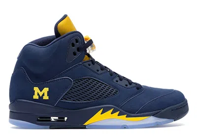 Pre-owned Jordan Men's  5 Retro Michigan Pe Sneakers In College Navy Blue/army