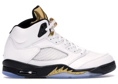 Pre-owned Jordan Men's  5 Retro Olympic (2016) Sneakers In White/black/metallic Gold Coin