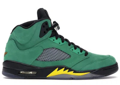 Pre-owned Jordan Men's  5 Retro Oregon Ducks Sneakers In Black/apple Green/yellow Strike In Multi