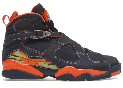 Pre-owned Jordan Men's  8 Retro S Sneakers In Midnight Navy Blue/pea Pod/orange Blaze