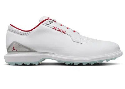 Pre-owned Jordan Men's  Adg 5 Fire Red Sneakers In White/metallic Silver/blue Tint In Multi
