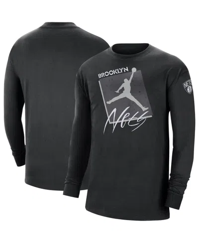Jordan Men's  Black Brooklyn Nets Courtside Max 90 Vintage-like Wash Statement Edition Long Sleeve T-