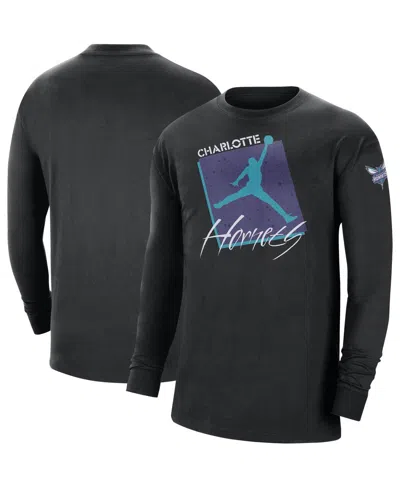 Jordan Men's  Black Charlotte Hornets Courtside Max 90 Vintage-like Wash Statement Edition Long Sleev