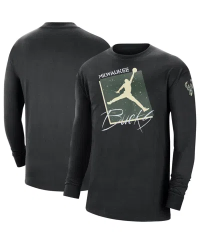 Jordan Men's  Black Milwaukee Bucks Courtside Max 90 Vintage-like Wash Statement Edition Long Sleeve