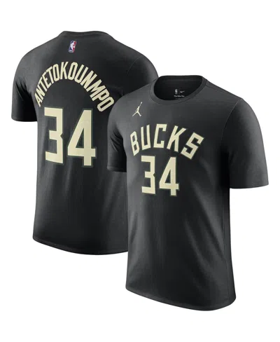 Jordan Men's  Giannis Antetokounmpo Black Milwaukee Bucks 2022/23 Statement Edition Name And Number T