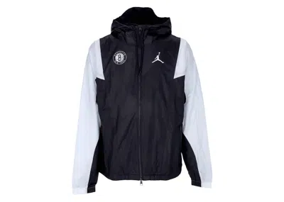Pre-owned Jordan Men's  Nba Brooklyn Nets Loose Fit Jacket In Black/white