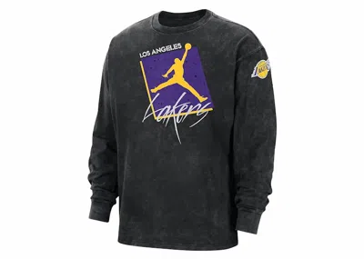 Pre-owned Jordan Men's  Nba Los Angeles Lakers Max 90 Courtside Long Sleeve T-shirt In Black