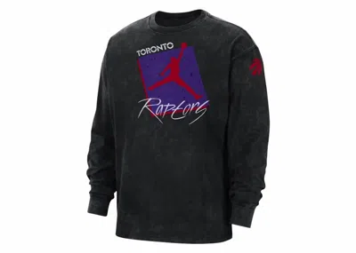 Pre-owned Jordan Men's  Nba Toronto Raptors Long Sleeve Loose Fit T-shirt In Black