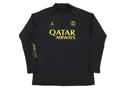Pre-owned Jordan Men's  Paris Saintgermain Strike Long Sleeve Top In Black/tour Yellow In Multi