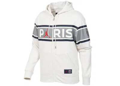 Pre-owned Jordan Men's  Psg Zip Up Hoodie In Birch Heather/university Red