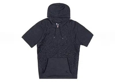 Pre-owned Jordan Men's  Vii Short Sleeve Quilted Fleece Pullover Hoodie In Black