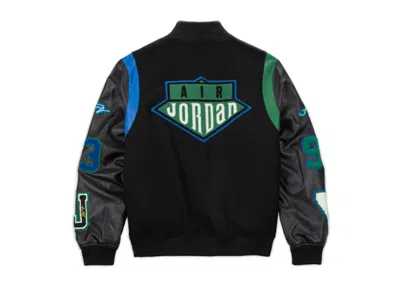Pre-owned Jordan Men's  X Aleali May Varsity Jacket (asia Sizing) In Black Game Royal Pine Green In Multi