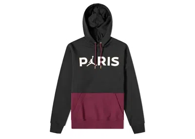 Pre-owned Jordan Men's  X Paris Saintgermain Fleece Pullover Hoodie In Black Bordeaux