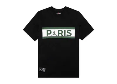 Pre-owned Jordan Men's  X Psg Paris Saint Germain Wordmark T-shirt In Black/noble Green/white In Multi