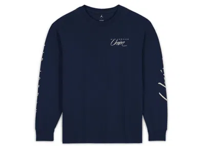 Pre-owned Jordan Men's  X Union Mj Long Sleeve Tee Shirt (asia Sizing) In College Navy Blue/coconut Milk In Multi
