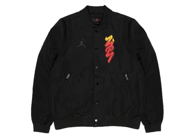 Pre-owned Jordan Men's  Zion Flight Bomber Jacket In Black/red/yellow