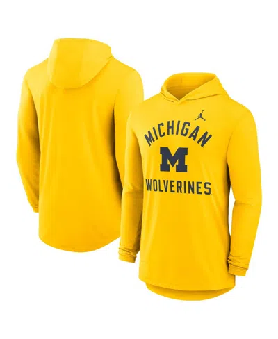 JORDAN MEN'S MAIZE MICHIGAN WOLVERINES CLASSIC ARCH TRI-BLEND LONG SLEEVE HOODIE T-SHIRT