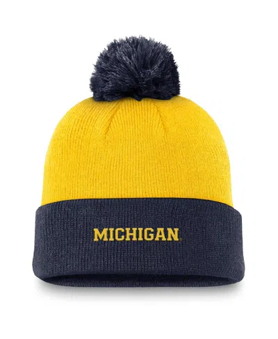 Jordan Men's Maize/navy Michigan Wolverines Peak Cuffed With Pom Knit Hat