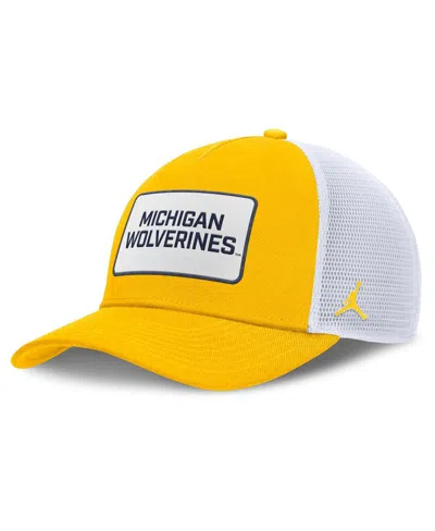 Jordan Men's Maize/white Michigan Wolverines 2025 On-field Rise Patch Trucker Adjustable Hat In Multi