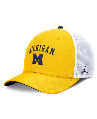 Jordan Men's Maize/white Michigan Wolverines Rise Adjustable Trucker Hat In Maize,white