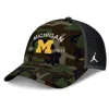 Jordan Men's Camo Michigan Wolverines 2025 Military Appreciation Rise Adjustable Trucker Hat In Black