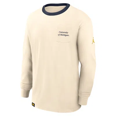 Jordan Men's Michigan Athletic Prep Max90 Pocket Logo  Brand College Long-sleeve T-shirt In White