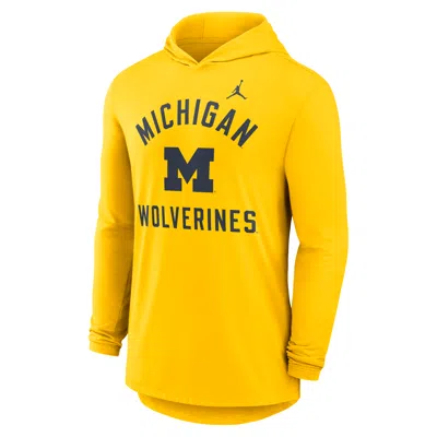 Jordan Men's Michigan Campus Arch  Brand Dri-fit College Long-sleeve Hooded T-shirt In Yellow