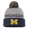Jordan Men's Gray/navy Michigan Wolverines Primetime Peak Cuffed With Pom Knit Hat In Blue