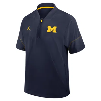 Jordan Men's Michigan Sideline Coach  Brand College 1/2-zip Short-sleeve Hooded Jacket In Blue