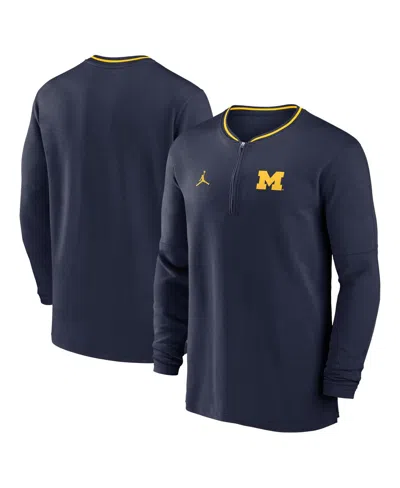 Jordan Men's Navy Michigan Wolverines 2024 Sideline Coach Performance Half-zip Long Sleeve Top In Navy,maize