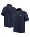 Jordan Men's Michigan Wolverines 2024 Sideline Coach Short Sleeve Half-zip Hoodie Jacket In Navy,maize