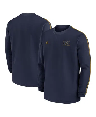 Jordan Men's Navy Michigan Wolverines 2024 Sideline Coaches Long Sleeve Top In Navy,maize