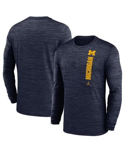 Jordan Men's Navy Michigan Wolverines 2024 Sideline Velocity Performance Long Sleeve T-shirt