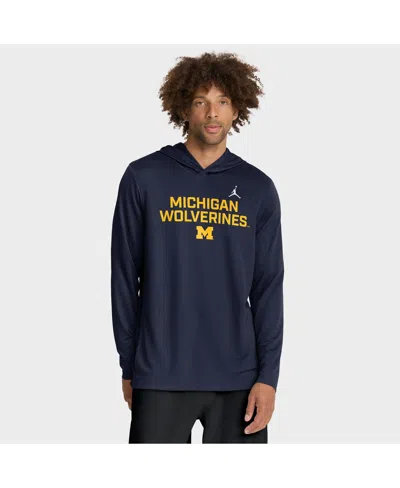 Jordan Men's Navy Michigan Wolverines 2025 Sideline Performance Long Sleeve Hoodie T-shirt In Blue