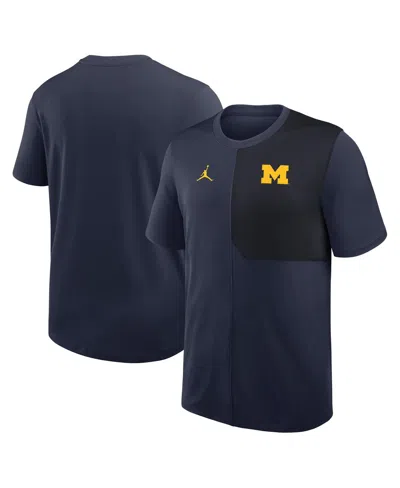 Jordan Men's Navy Michigan Wolverines 2025 Sideline Uv Performance Coach T-shirt In Blue