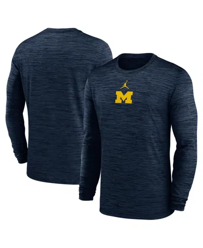 Jordan Men's Navy Michigan Wolverines 2025 Sideline Velocity Performance Long Sleeve T-shirt In Blue