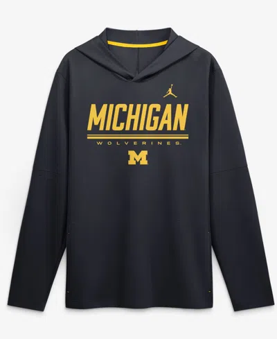 Jordan Men's Navy Michigan Wolverines 2026 Sideline Lightweight Dri-fit Long Sleeve Hooded Sweatshirt In Black