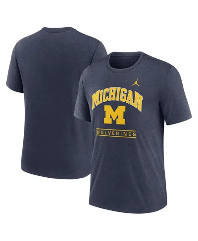 Jordan Men's Navy Michigan Wolverines Arch Over Logo Tri-blend T-shirt In Blue