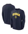 Jordan Men's Navy Michigan Wolverines Arched Seal Pullover Sweatshirt In Navy