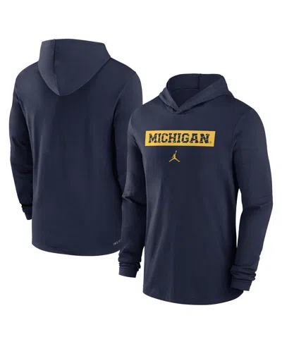 JORDAN MEN'S NAVY MICHIGAN WOLVERINES SIDELINE HOODIE PERFORMANCE LONG SLEEVE T-SHIRT