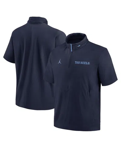 Jordan Men's North Carolina Tar Heels 2024 Sideline Coach Short Sleeve Half-zip Hoodie Jacket In Navy,light Blue