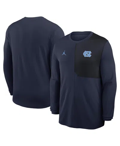 Jordan Men's Navy North Carolina Tar Heels 2025 Sideline Coach Uv Performance Long Sleeve T-shirt In Blue