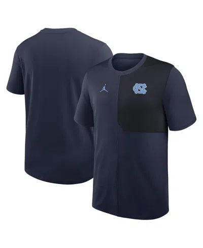 Jordan Men's Navy North Carolina Tar Heels 2025 Sideline Uv Performance Coach T-shirt In Blue