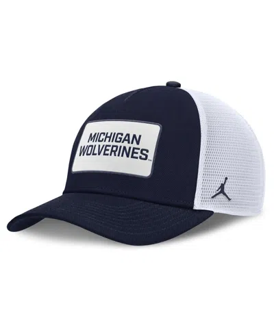 Jordan Men's Navy/white Michigan Wolverines 2025 On-field Rise Patch Trucker Adjustable Hat In Multi