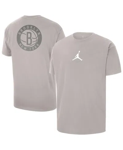 Jordan Men's Stone Brooklyn Nets Statement Edition Jumpman Flight Heavyweight T-shirt In Gray