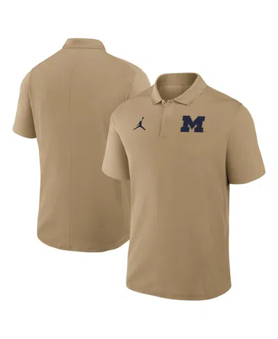 Jordan Men's Tan Michigan Wolverines Primetime Victory Primary Logo Performance Polo Shirt In Nude