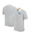 Jordan Men's Tan/carolina Blue North Carolina Tar Heels Striped Primary Logo Performance Polo Shirt In White