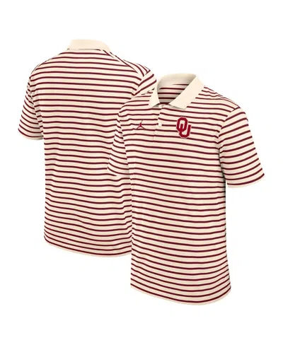 Jordan Men's Tan/crimson Oklahoma Sooners Striped Primary Logo Performance Polo Shirt In Multi